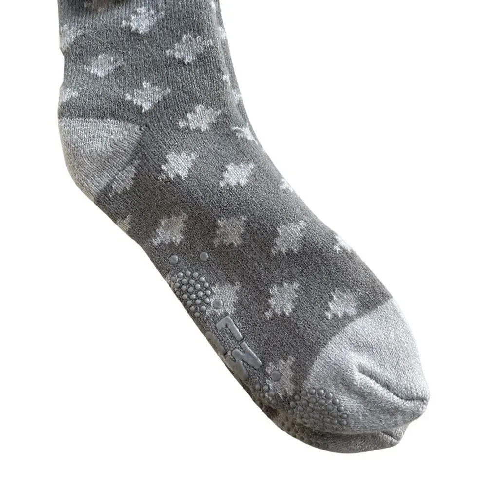 The Original Muk Luks Cozy Lined Socks Gray Geometric Print  Gripped Socks OSFM
